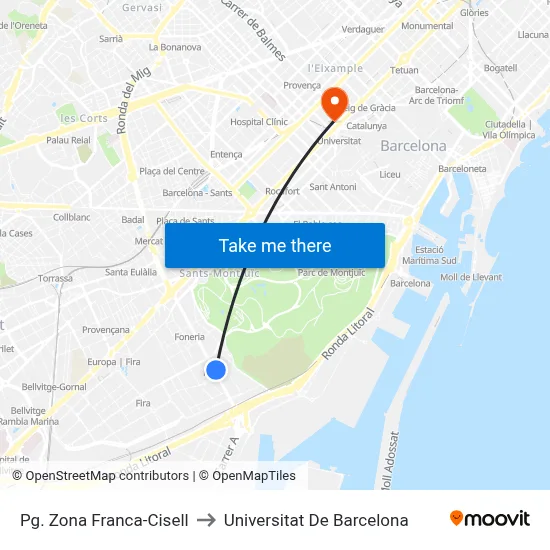 Pg. Zona Franca-Cisell to Universitat De Barcelona map