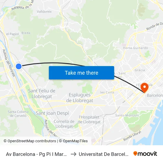 Av Barcelona - Pg Pi I Margall to Universitat De Barcelona map