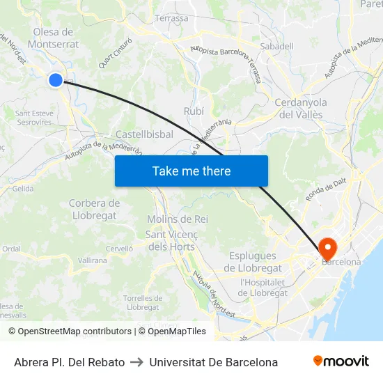Abrera Pl. Del Rebato to Universitat De Barcelona map