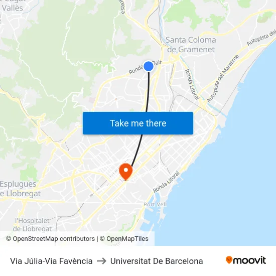 Via Júlia-Via Favència to Universitat De Barcelona map