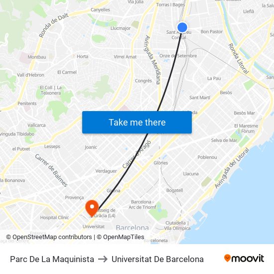 Parc De La Maquinista to Universitat De Barcelona map