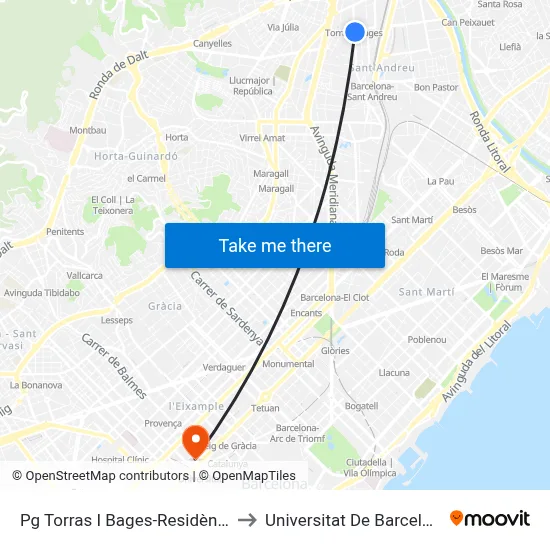 Pg Torras I Bages-Residència to Universitat De Barcelona map