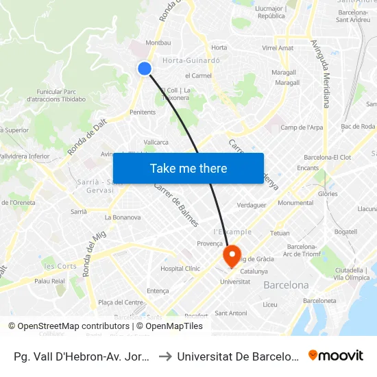 Pg. Vall D'Hebron-Av. Jordà to Universitat De Barcelona map