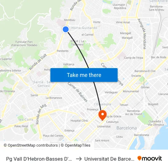 Pg Vall D'Hebron-Basses D'Horta to Universitat De Barcelona map