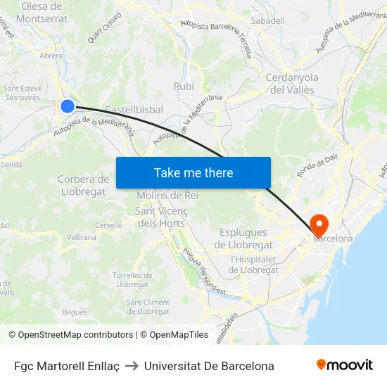 Fgc Martorell Enllaç to Universitat De Barcelona map