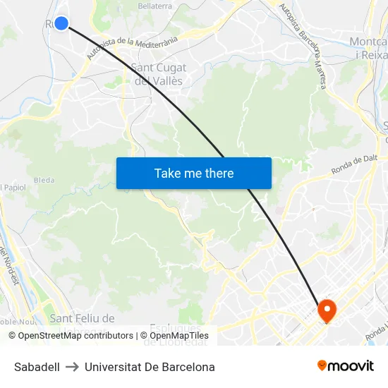 Sabadell to Universitat De Barcelona map