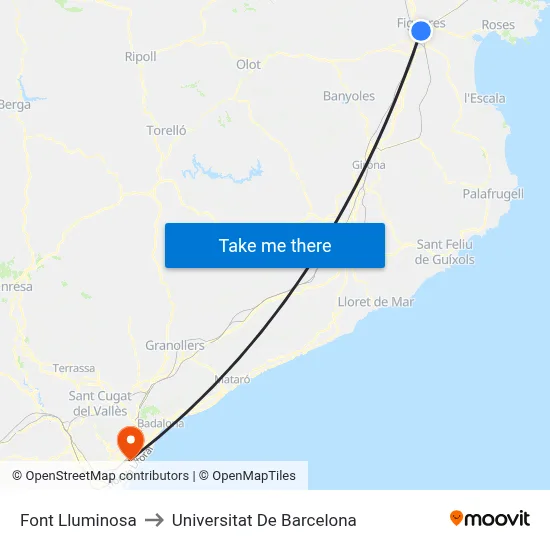 Font Lluminosa to Universitat De Barcelona map