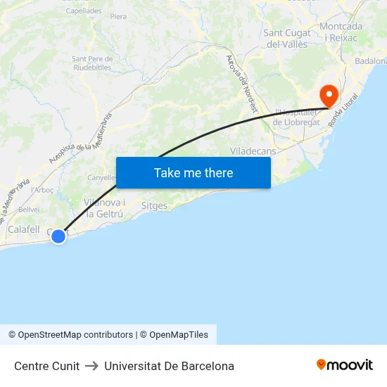 Centre Cunit to Universitat De Barcelona map