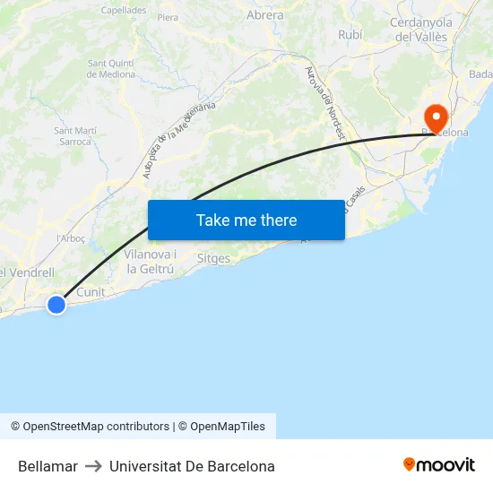 Bellamar to Universitat De Barcelona map