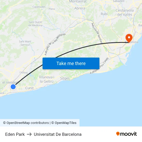 Eden Park to Universitat De Barcelona map