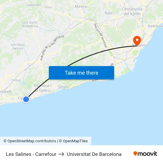 Les Salines - Carrefour to Universitat De Barcelona map