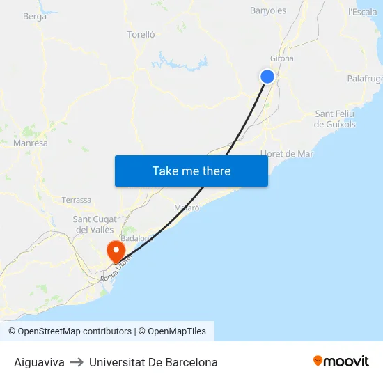 Aiguaviva to Universitat De Barcelona map