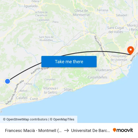 Francesc Macià - Montmell (Bisbal) to Universitat De Barcelona map