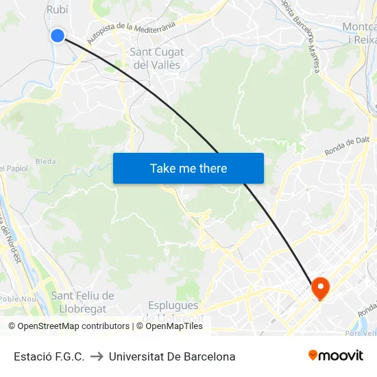 Estació F.G.C. to Universitat De Barcelona map