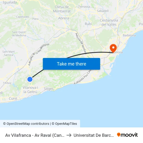 Av Vilafranca - Av Raval (Canyelles) to Universitat De Barcelona map