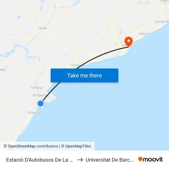 Estació D'Autobusos De La Ràpita to Universitat De Barcelona map