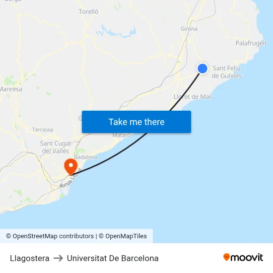 Llagostera to Universitat De Barcelona map