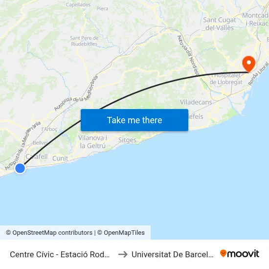 Centre Cívic - Estació Rodalies to Universitat De Barcelona map