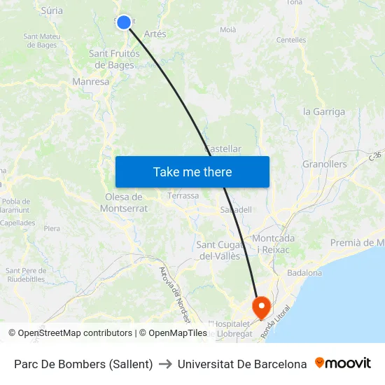 Parc De Bombers (Sallent) to Universitat De Barcelona map