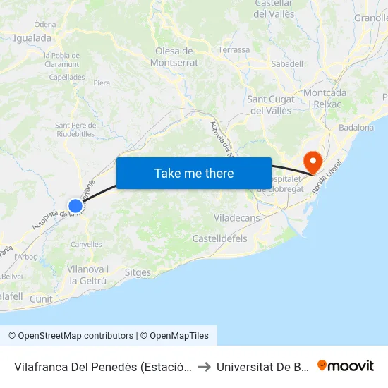 Vilafranca Del Penedès (Estació D'Autobusos) to Universitat De Barcelona map