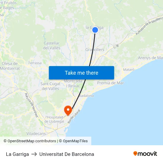 La Garriga to Universitat De Barcelona map