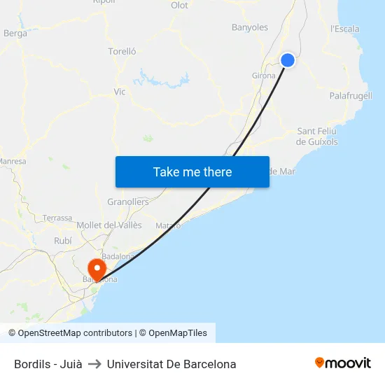 Bordils - Juià to Universitat De Barcelona map