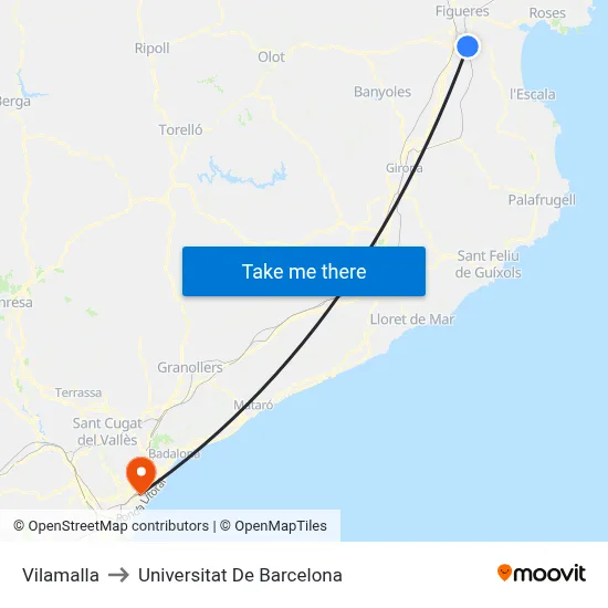 Vilamalla to Universitat De Barcelona map
