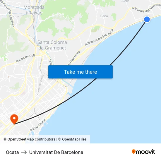 Ocata to Universitat De Barcelona map
