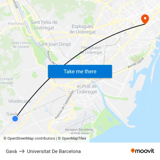 Gavà to Universitat De Barcelona map
