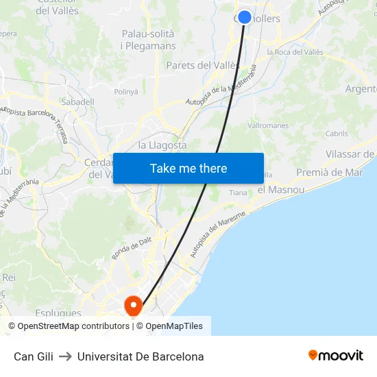 Can Gili to Universitat De Barcelona map