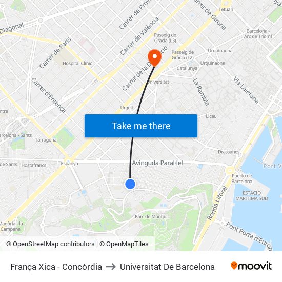 França Xica - Concòrdia to Universitat De Barcelona map