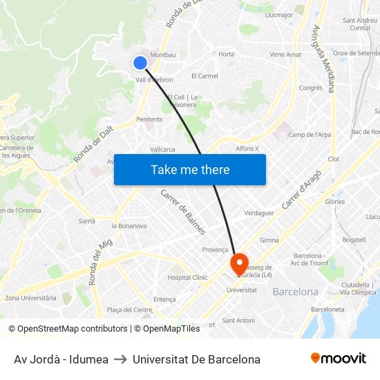 Av Jordà - Idumea to Universitat De Barcelona map