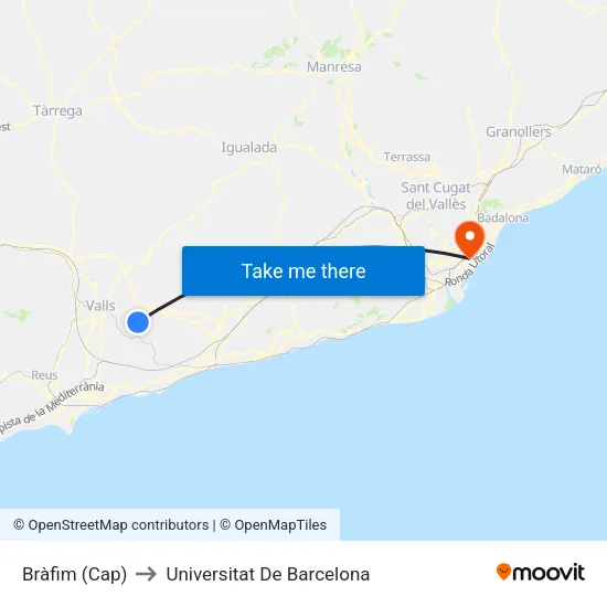 Bràfim (Cap) to Universitat De Barcelona map