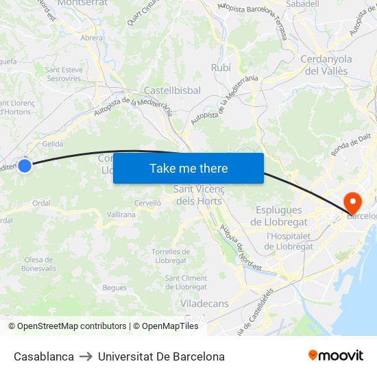 Casablanca to Universitat De Barcelona map