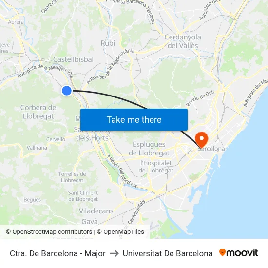 Ctra. De Barcelona - Major to Universitat De Barcelona map