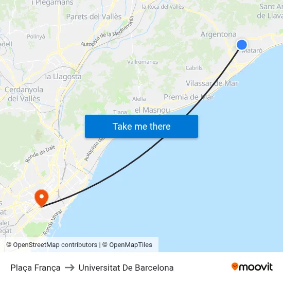 Plaça França to Universitat De Barcelona map