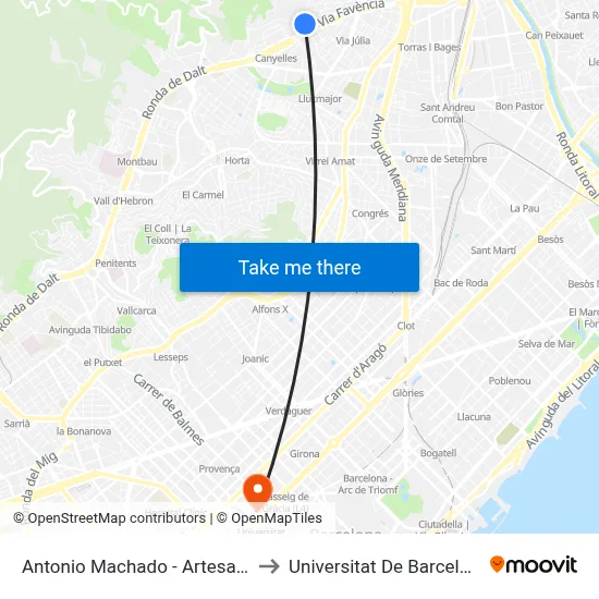 Antonio Machado - Artesania to Universitat De Barcelona map