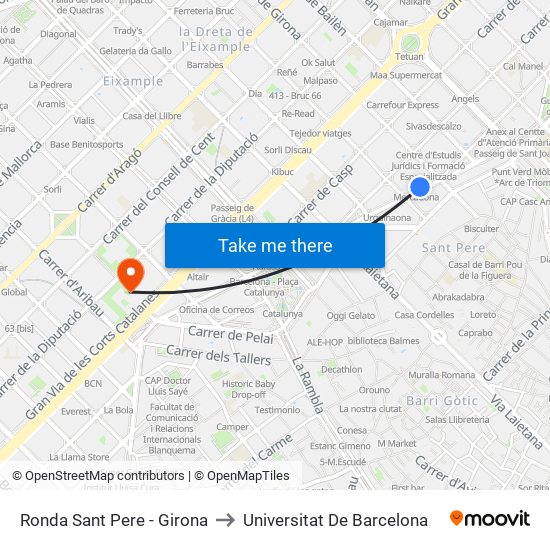 Ronda Sant Pere - Girona to Universitat De Barcelona map