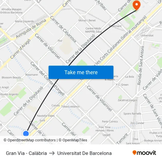 Gran Via - Calàbria to Universitat De Barcelona map