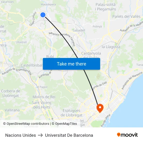 Nacions Unides to Universitat De Barcelona map