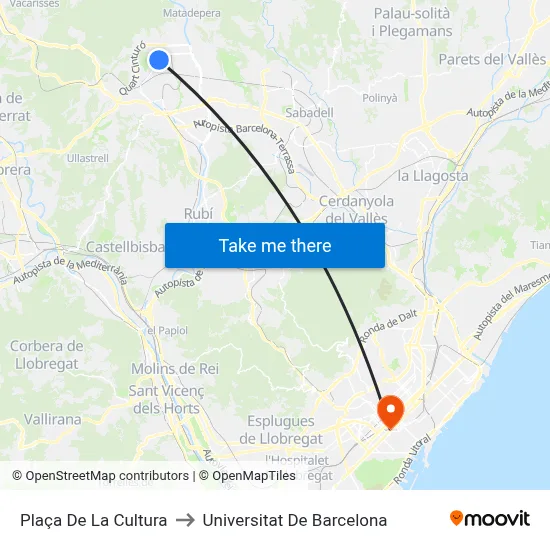Plaça De La Cultura to Universitat De Barcelona map