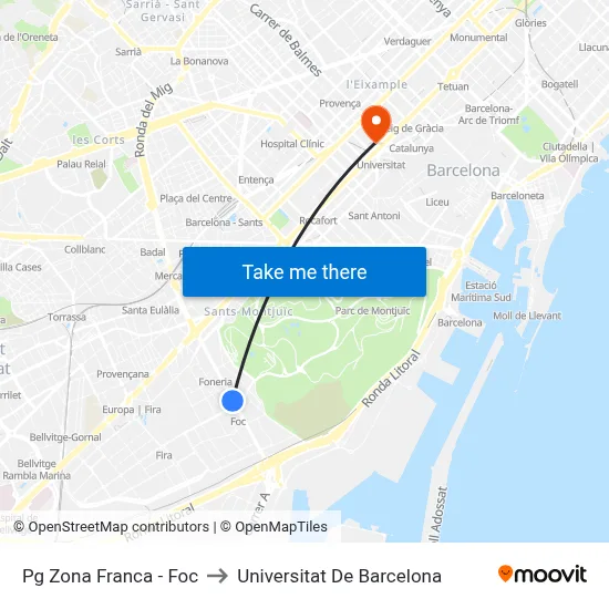 Pg  Zona Franca - Foc to Universitat De Barcelona map