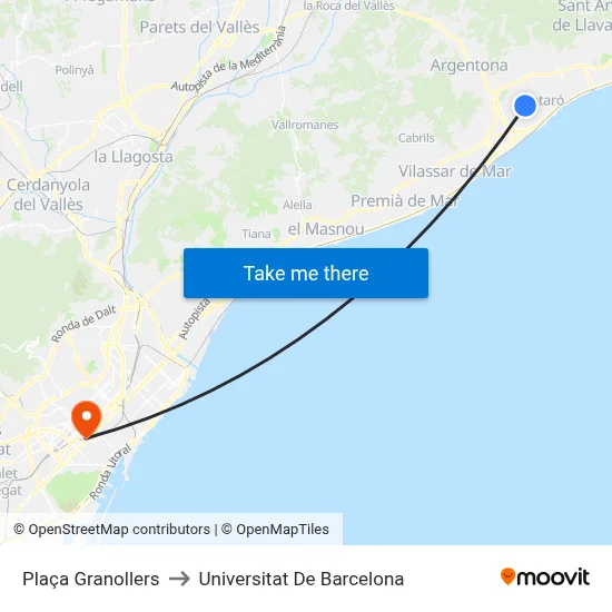 Plaça Granollers to Universitat De Barcelona map