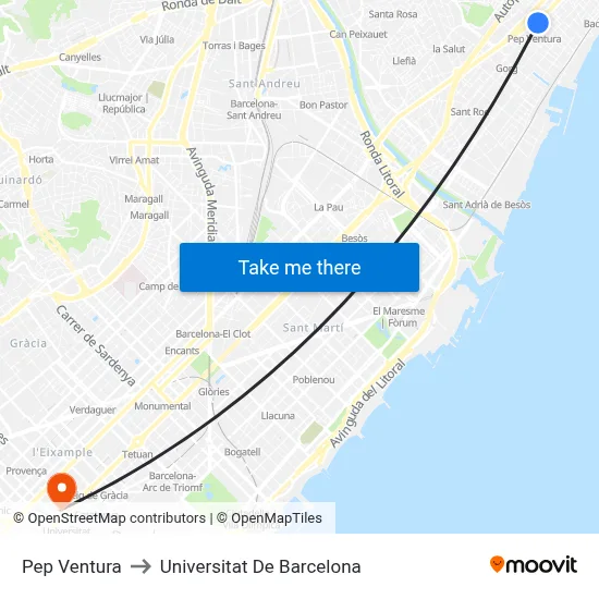 Pep Ventura to Universitat De Barcelona map