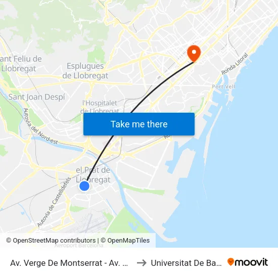 Av. Verge De Montserrat - Av. Del Remolar to Universitat De Barcelona map