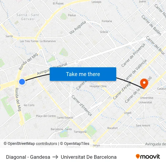 Diagonal - Gandesa to Universitat De Barcelona map