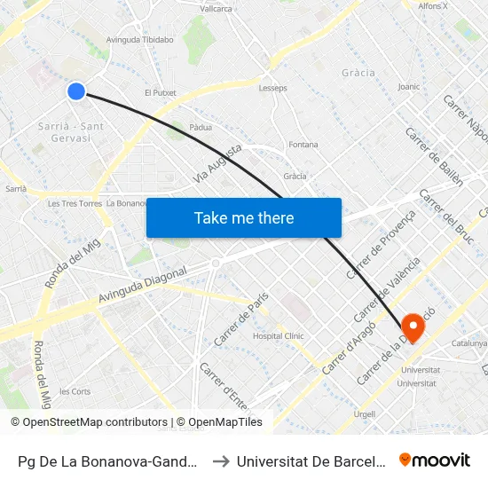 Pg De La Bonanova-Ganduxer to Universitat De Barcelona map