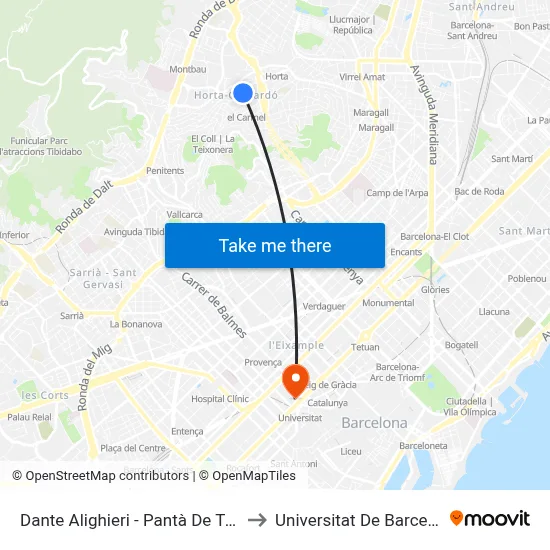 Dante Alighieri - Pantà De Tremp to Universitat De Barcelona map