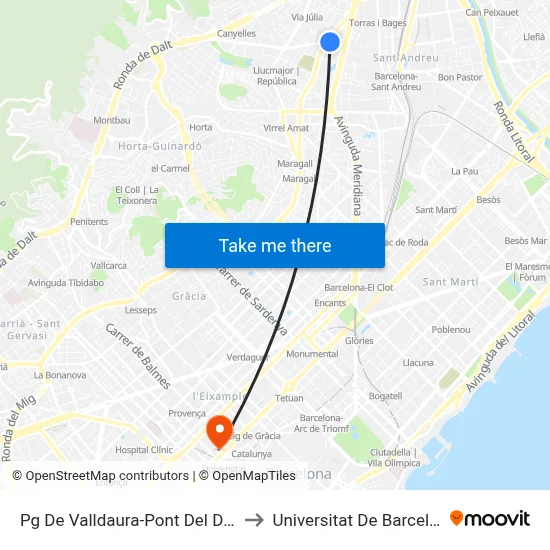 Pg De Valldaura-Pont Del Dragó to Universitat De Barcelona map