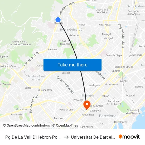 Pg De La Vall D'Hebron-Poesia to Universitat De Barcelona map